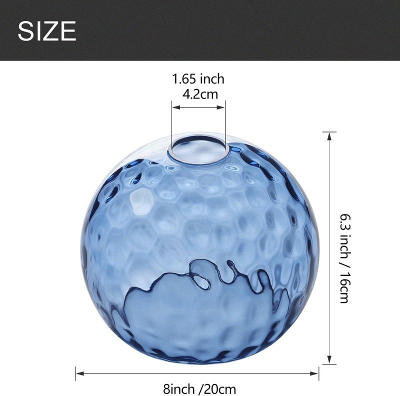 BinoBro Fixture Replacement Globe Shade with 1.65 Inch Fitter, 8 Inch Diameter, E26 Base 1-5/8 Inch Fitter, Glass Lampshade Cover for Pendant Wall Sconce Chandelier Vanity Light (Hammered Blue) - Image 3